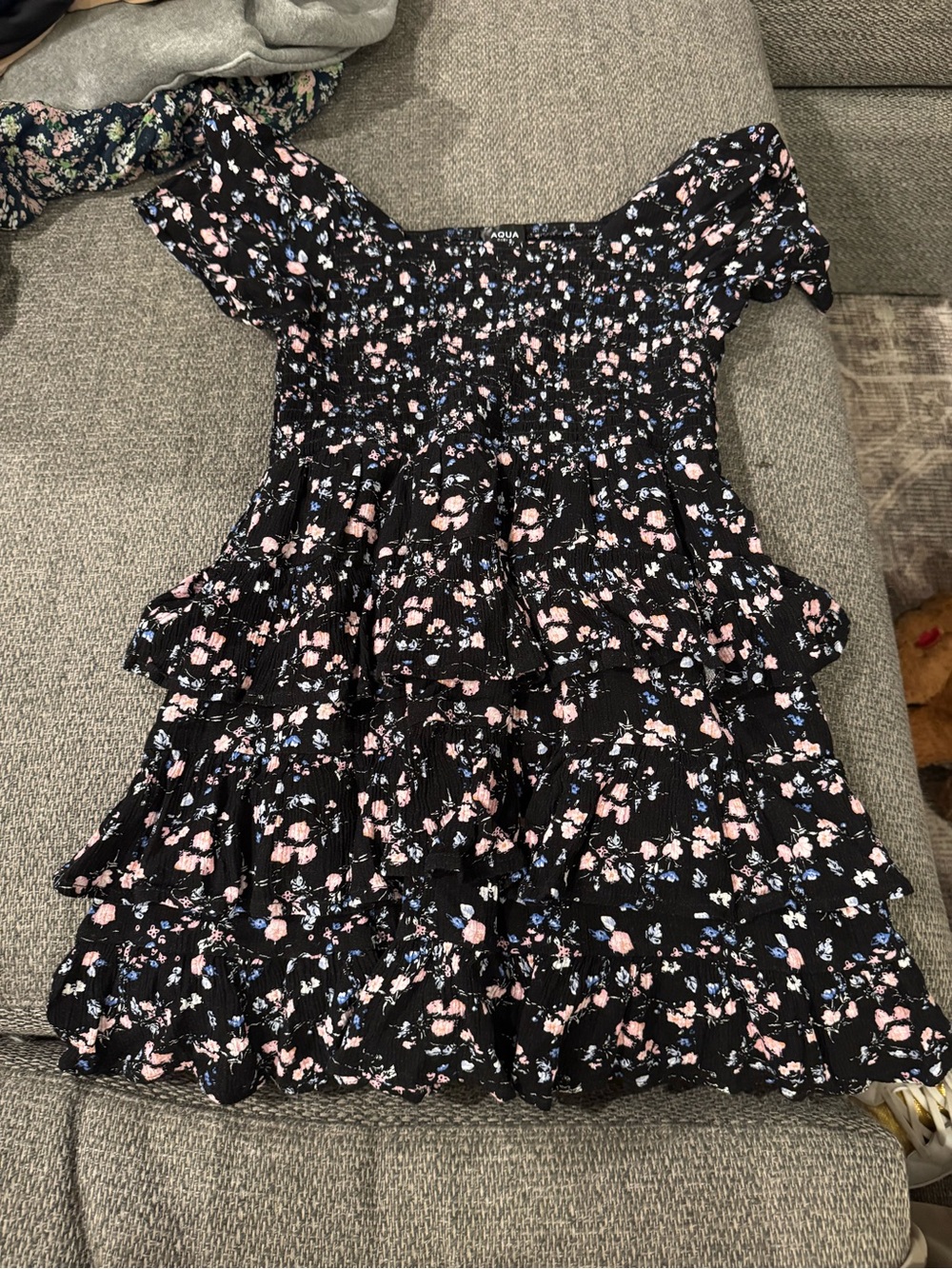 Aqua Black Dress with Pink and Blue Floral Print